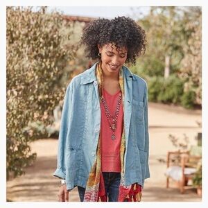 CP Shades Sage Linen Oversized Lagenlook Blazer Chore Coat